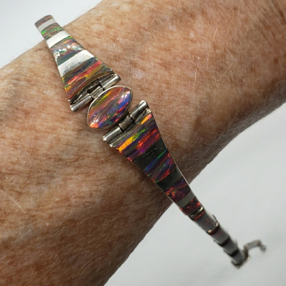 Mexico Sterling Silver Handcrafted Brown Opal Bracelet - Picture 2 of 13